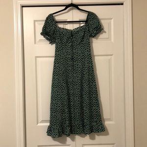 Green ditsy floral milk maid dress